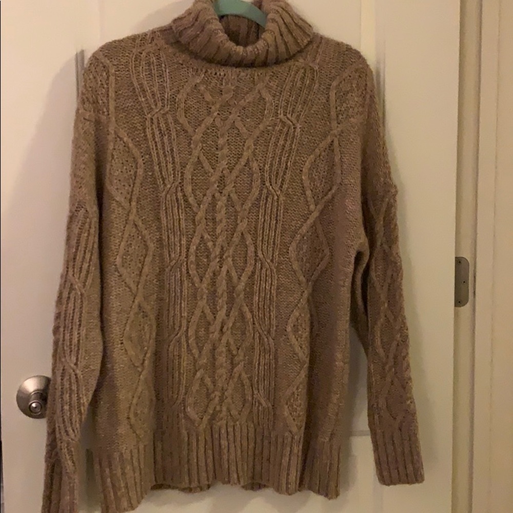 AE brown cream turtleneck oversized sweater